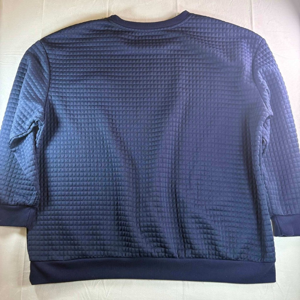 Progress Mens Navy Blue Quilted Textured Grid Crew Neck Sweatshirt Pullover - Picture 2 of 5